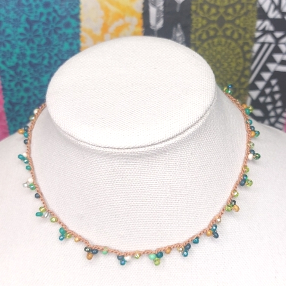 Hand Crafted Bead Crochet Necklace in Green by Rust Belt Ra…